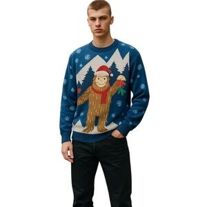 Tipsy Elves Sasquatch Mistle Toe Ugly Christmas Sweater Men Women Medium